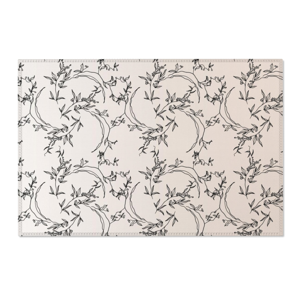 Floral Area Rug | Beige Line Art Leaves