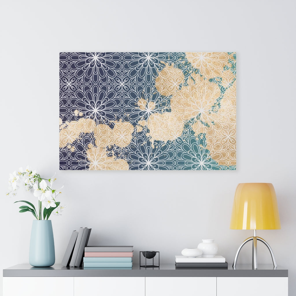 FLORAL CANVAS ART | Teal Navy Beige