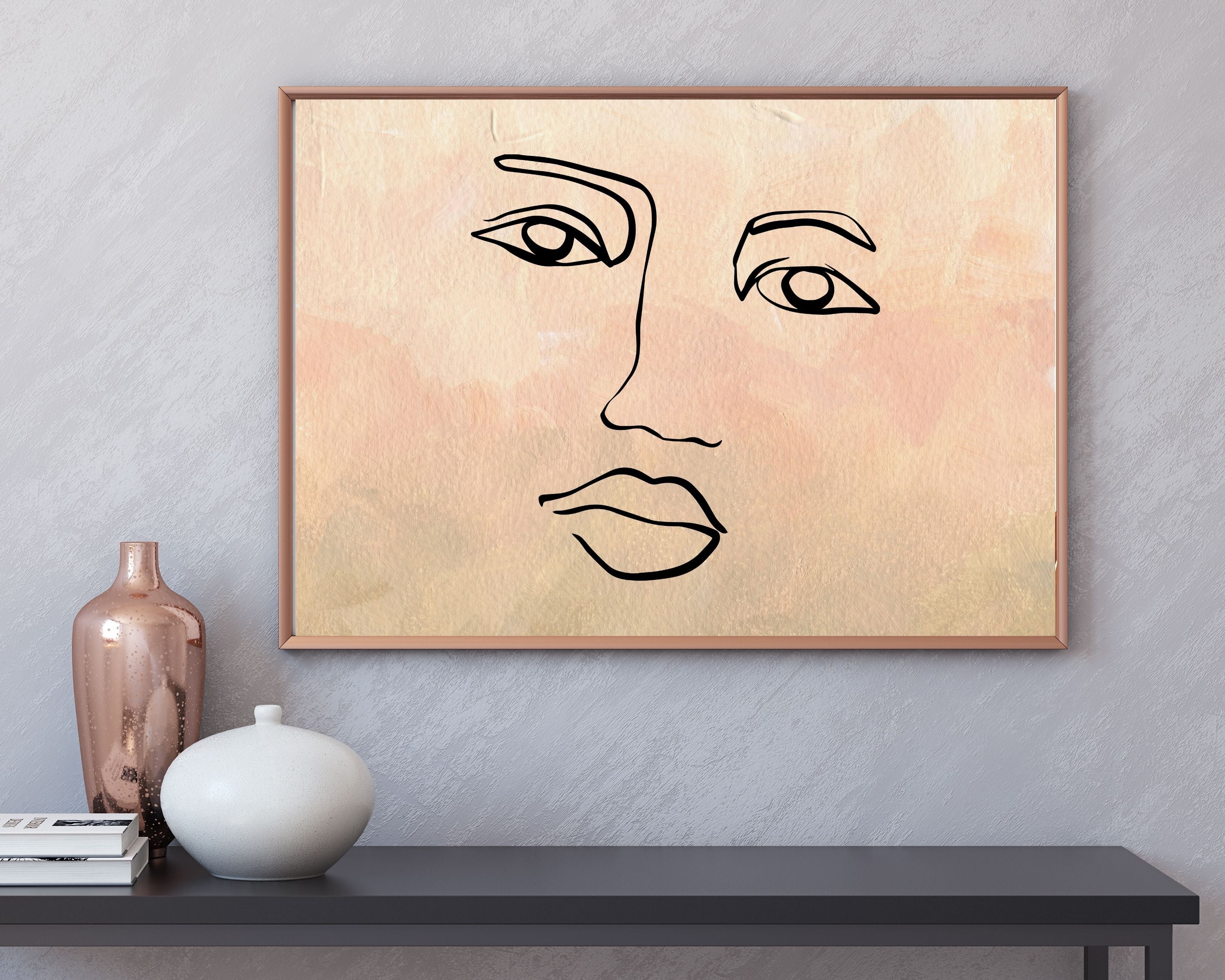 Abstract Terracotta Art Prints | Beige Pink Female Face