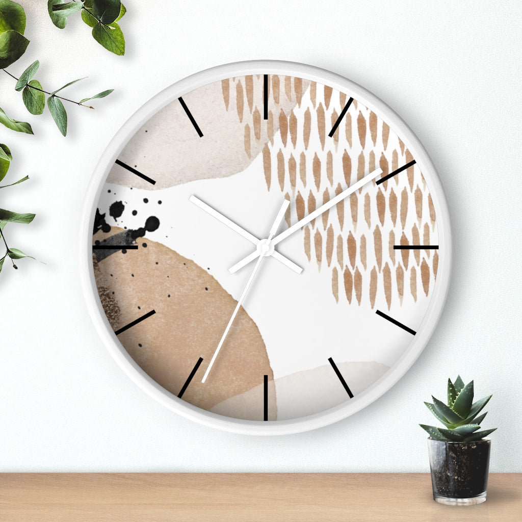Wood, Wall Clock, Beige Black 10"