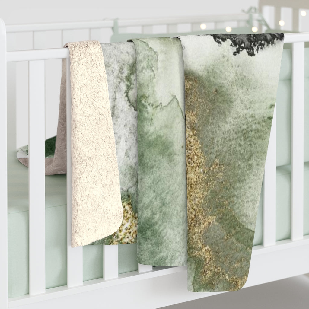 Abstract Comfy Blanket | White Green Black