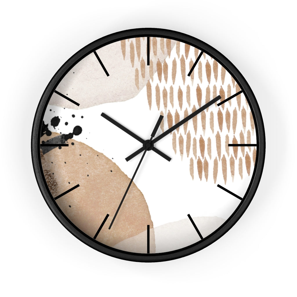 Wood, Wall Clock, Beige Black 10"