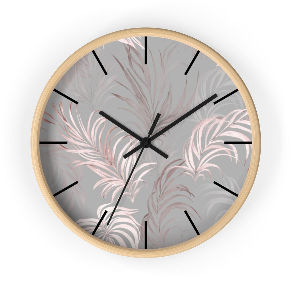 Floral 10" Wood Wall Clock | Gray Pink Leaves