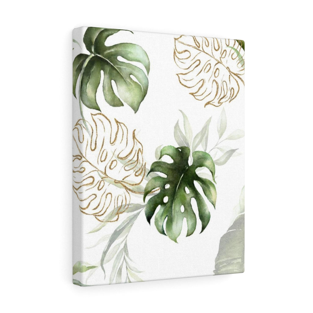 FLORAL WALL CANVAS ART | White Green Gold Tropical Leaves