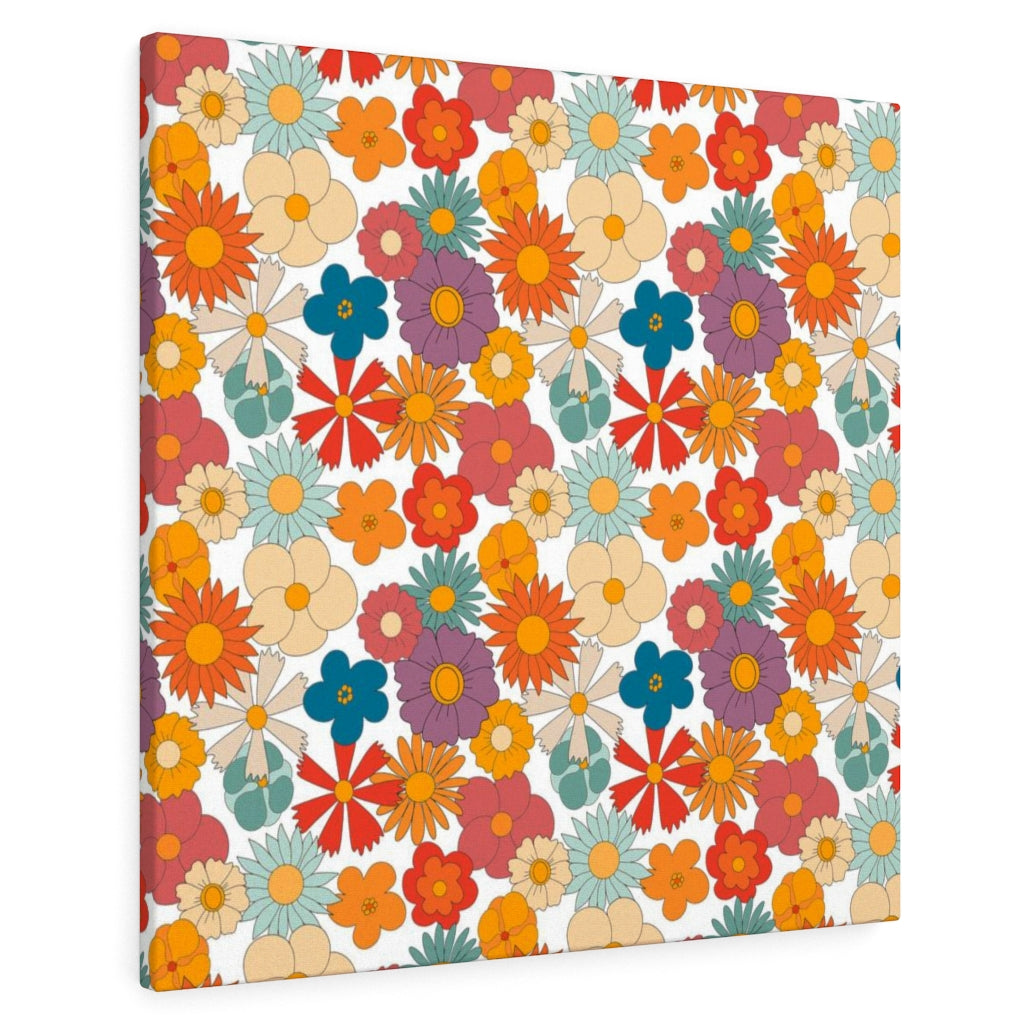 FLORAL WALL CANVAS ART | Mint Blue Red Yellow Beige