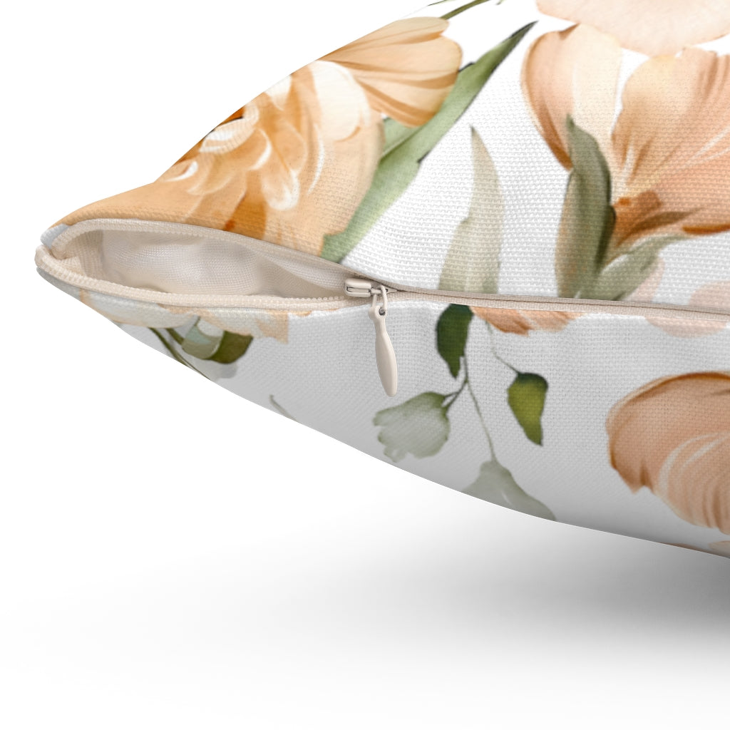 Floral Boho Pillow Cover | Peach Beige Peonies Gray Green