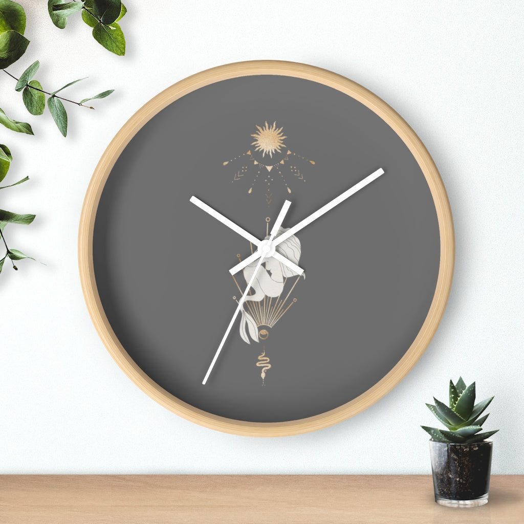 Celestial Mermaid, Gray Wood Wall Clock 10"