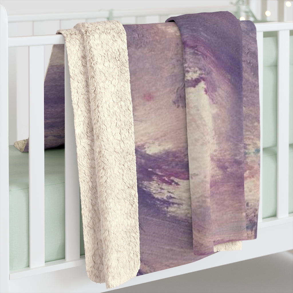 Lavender, purple and cream abstract comfy throw blanket, full blanket view