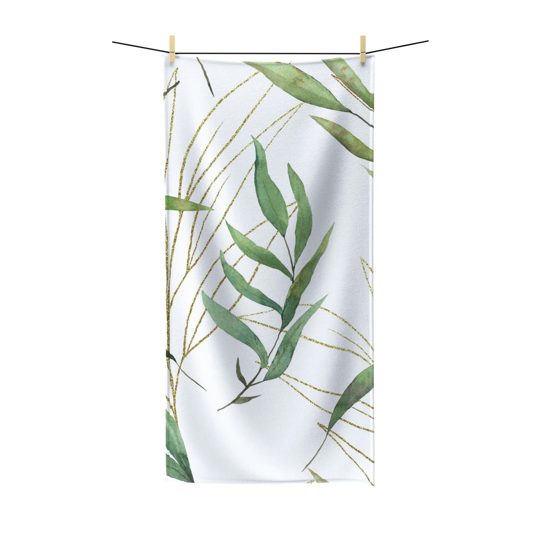 Floral Boho Bath Towel | White Sage Green Leaves