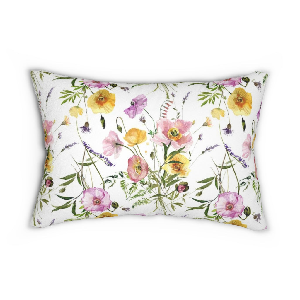 Floral Boho Lumbar Pillow | Yellow White Pink Lavender