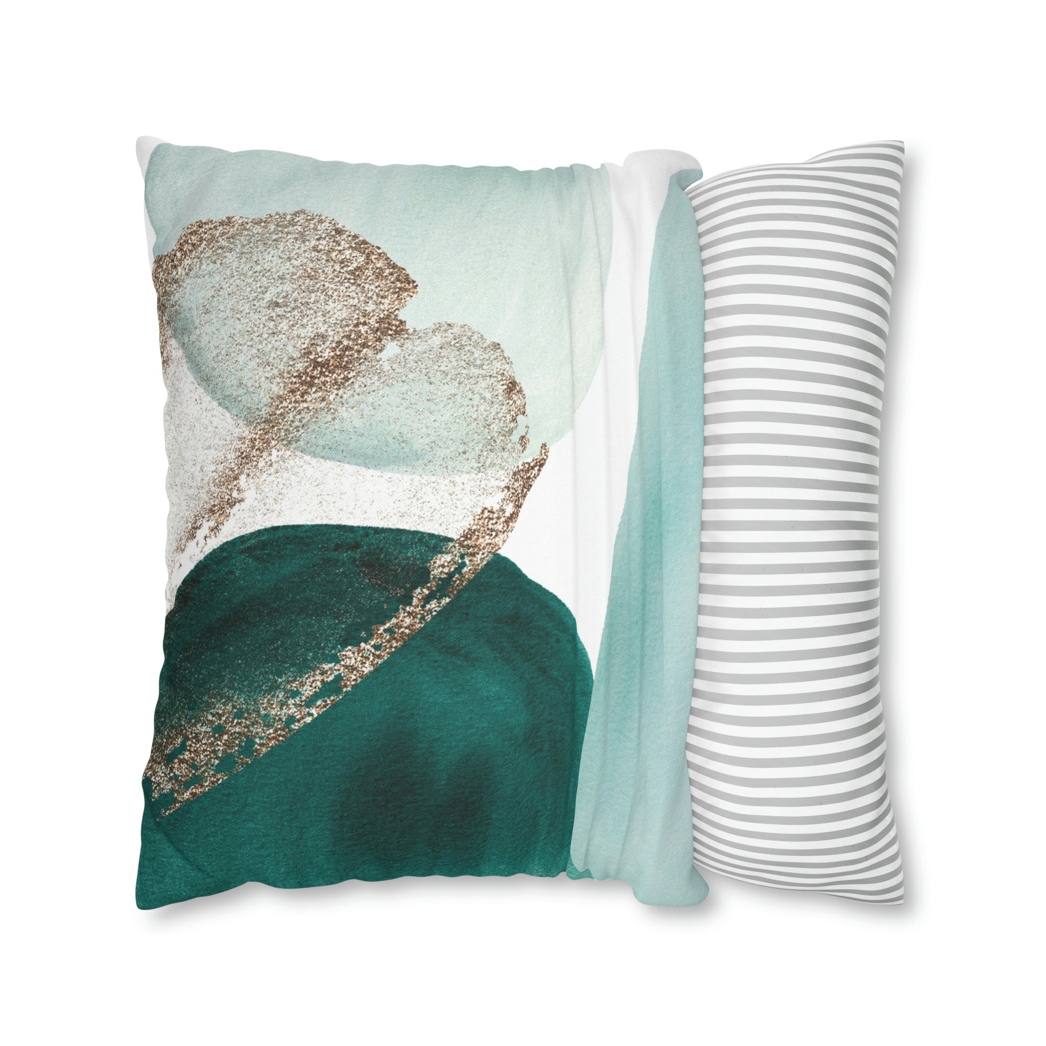 Abstract Boho Pillow Cover | Green Teal Gold