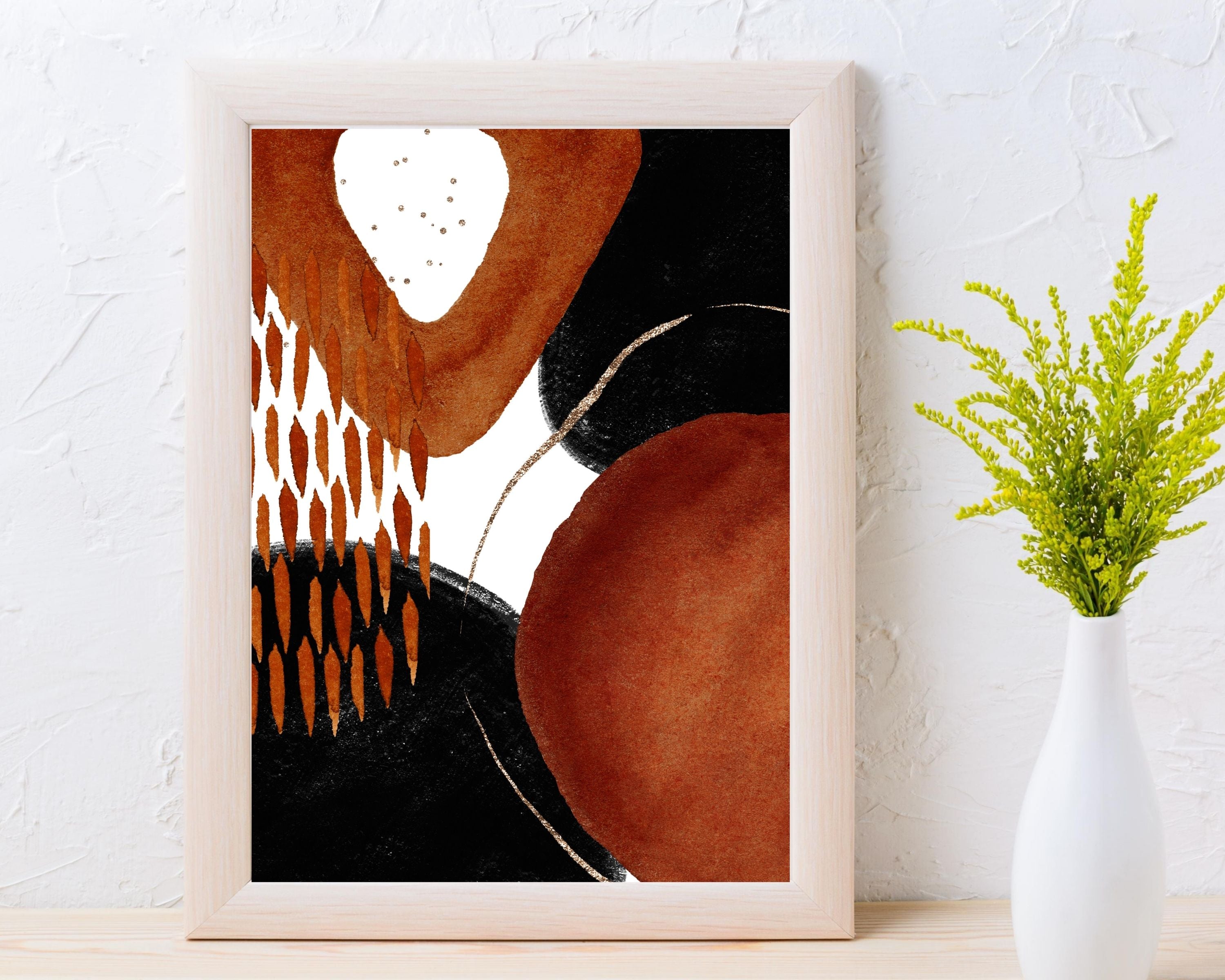 Abstract Boho Art Prints | Burnt Orange Black