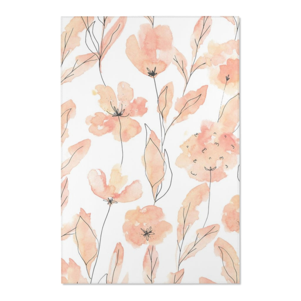Floral Area Rug | Peach White Flowers