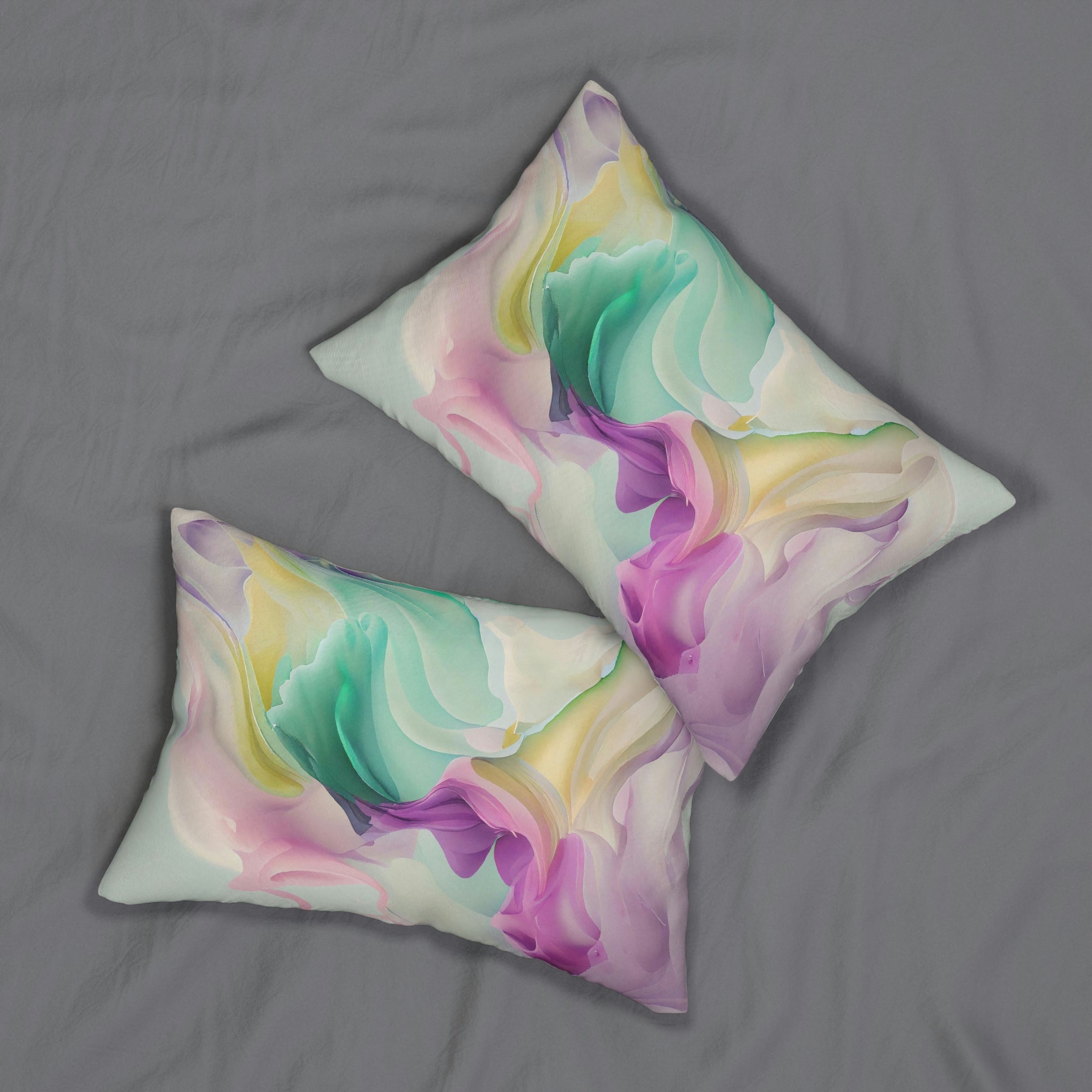 Abstract Lumbar Pillow | Pink Green Waves