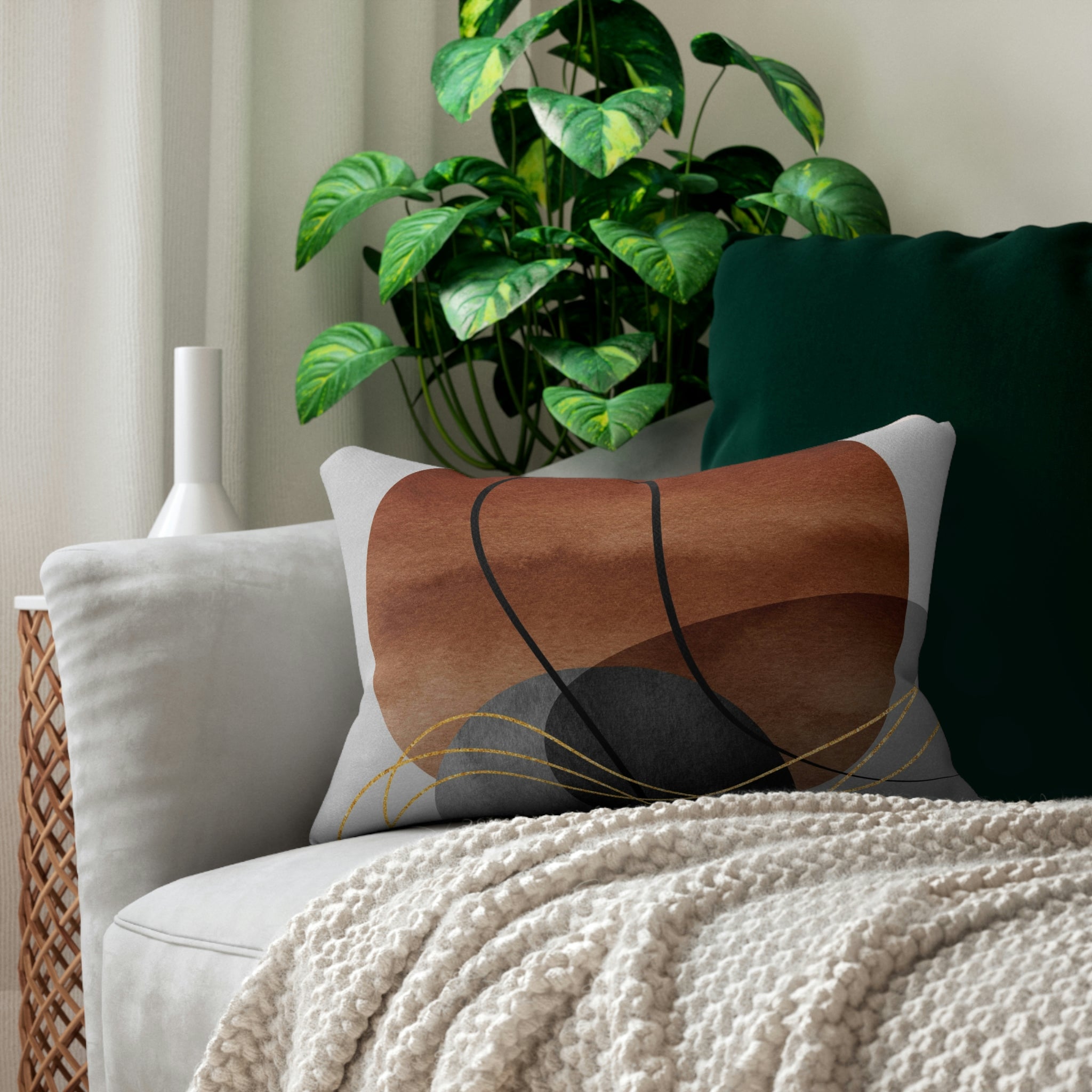 Boho Lumbar Pillow | Earthy Brown Abstract