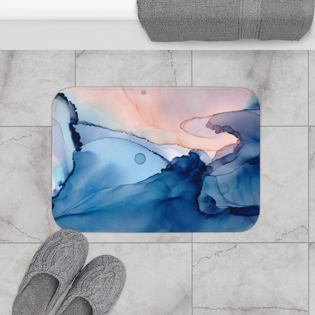 Blue Pink, Liquid Ink Boho Bath Mat