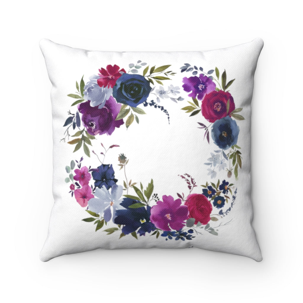 Floral Boho Pillow Cover | White Purple Navy Blue Wine Red Green