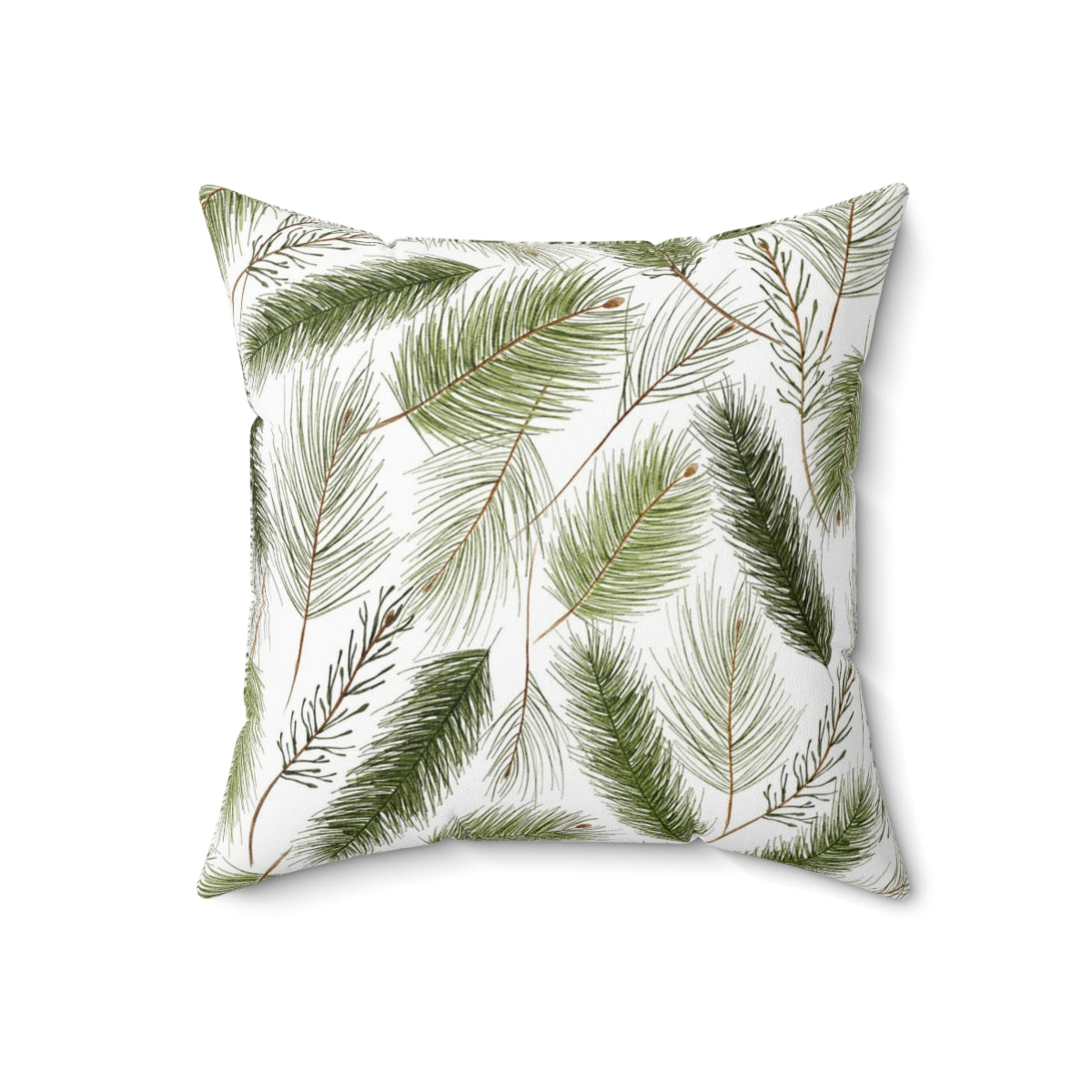 Christmas Square Pillow Cover | White Green Pine Needles