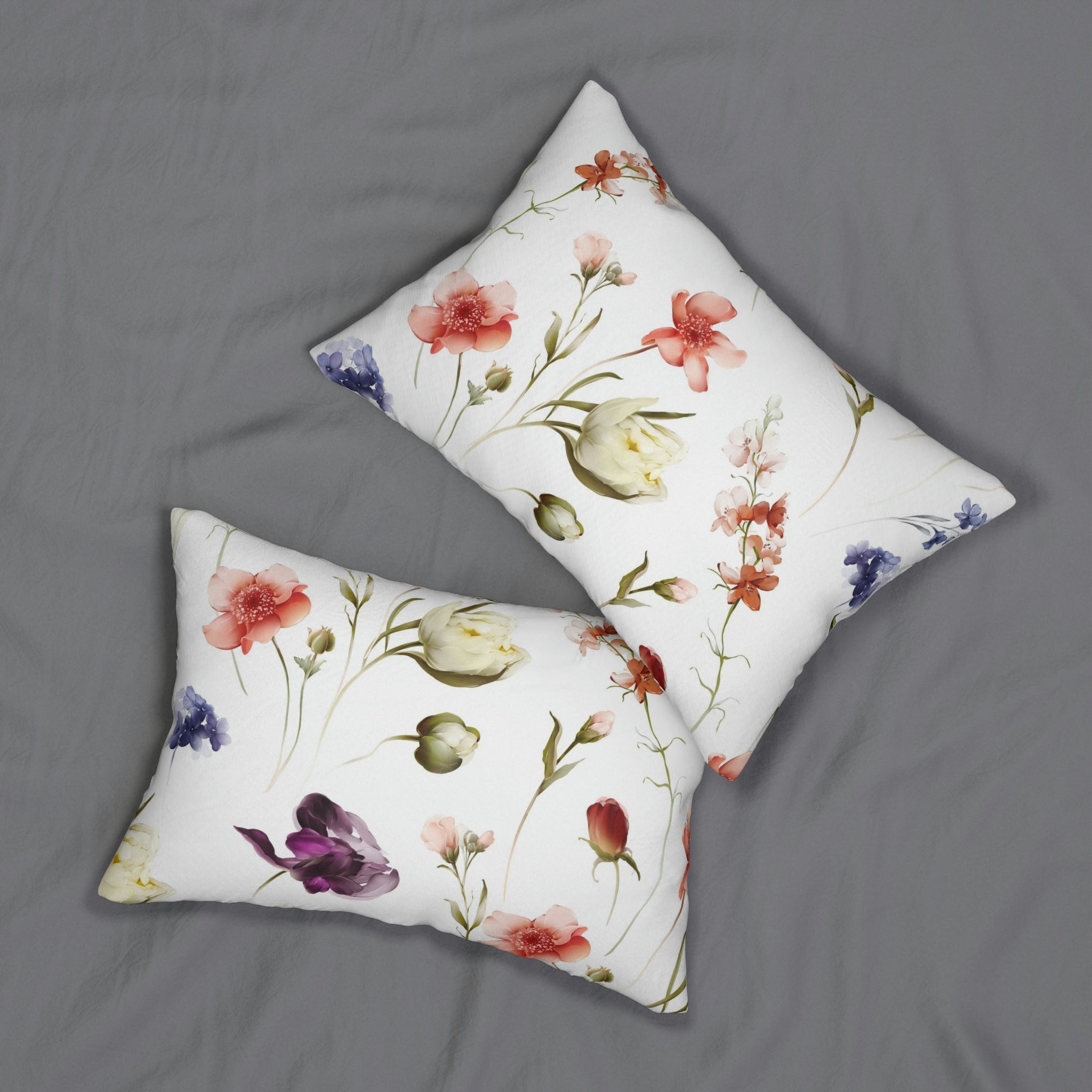 Floral Lumbar Pillow | White Pink Green