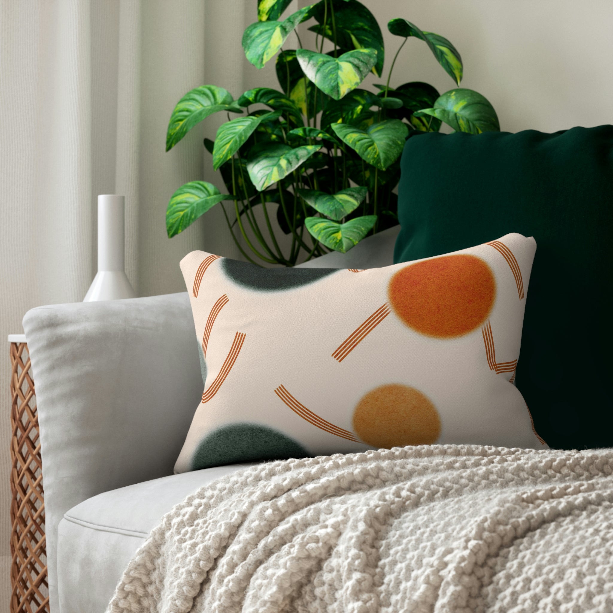Beige Orange Geometric Lumbar Pillow