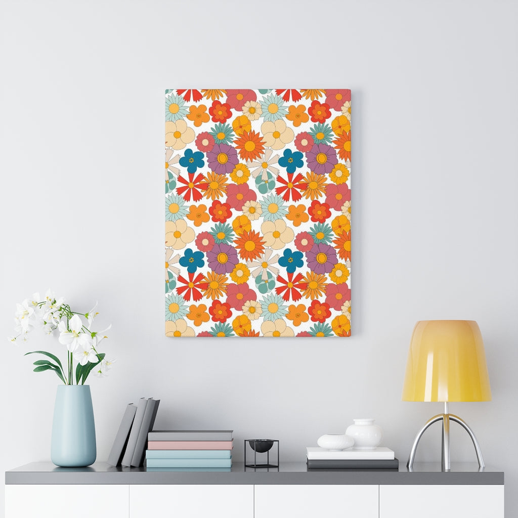 FLORAL WALL CANVAS ART | Mint Blue Red Yellow Beige