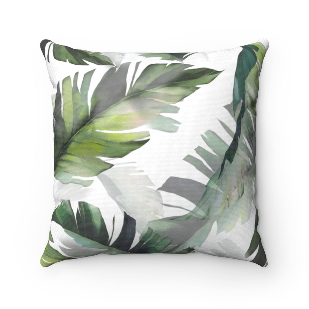 Floral Boho Pillow Cover | White Sage Forest Green Jungle Leaves