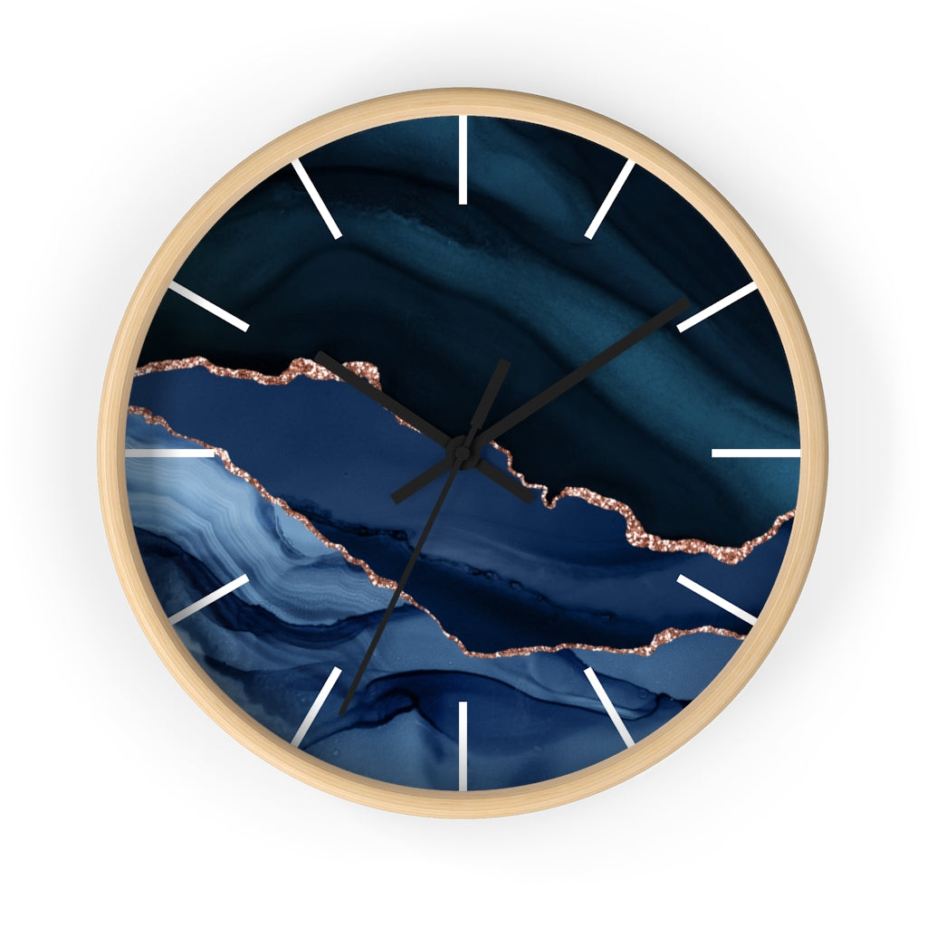 Marble Print, Navy Wood Wall Clock 10"