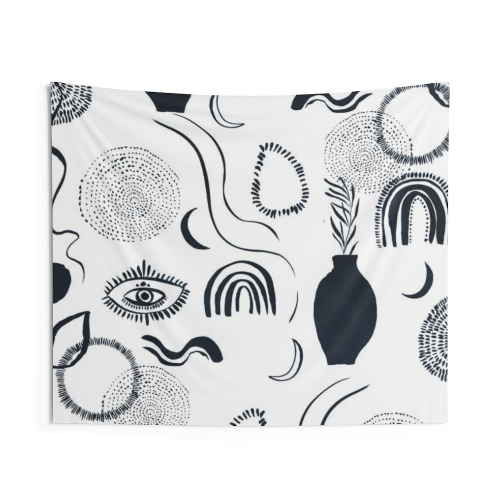 Abstract Tapestry | White Indigo Blue Bohemian Eyes