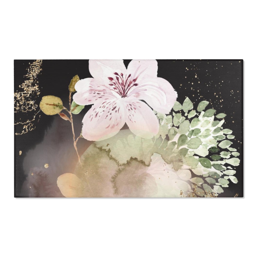 Floral Area Rug | Dark Blush Pink Green Gold