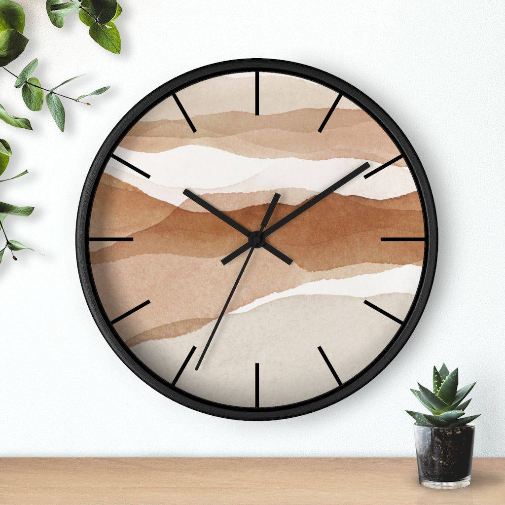 Wood, Wall Clock, Beige Brown 10"