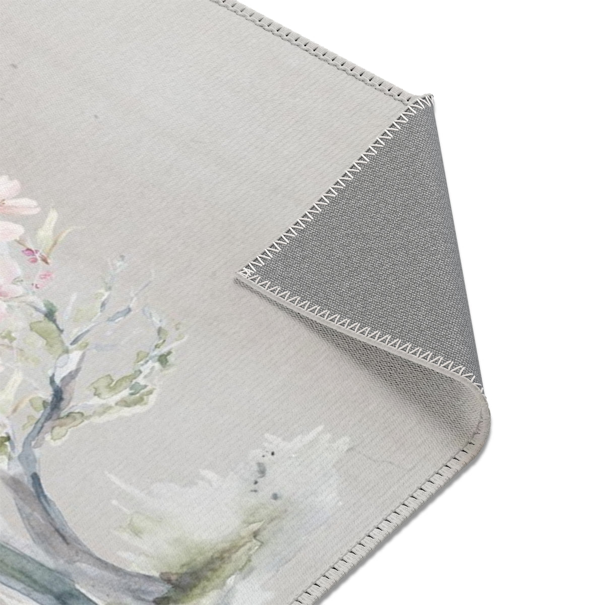 Floral Area Rug | Beige Pink White Cherry Blossoms