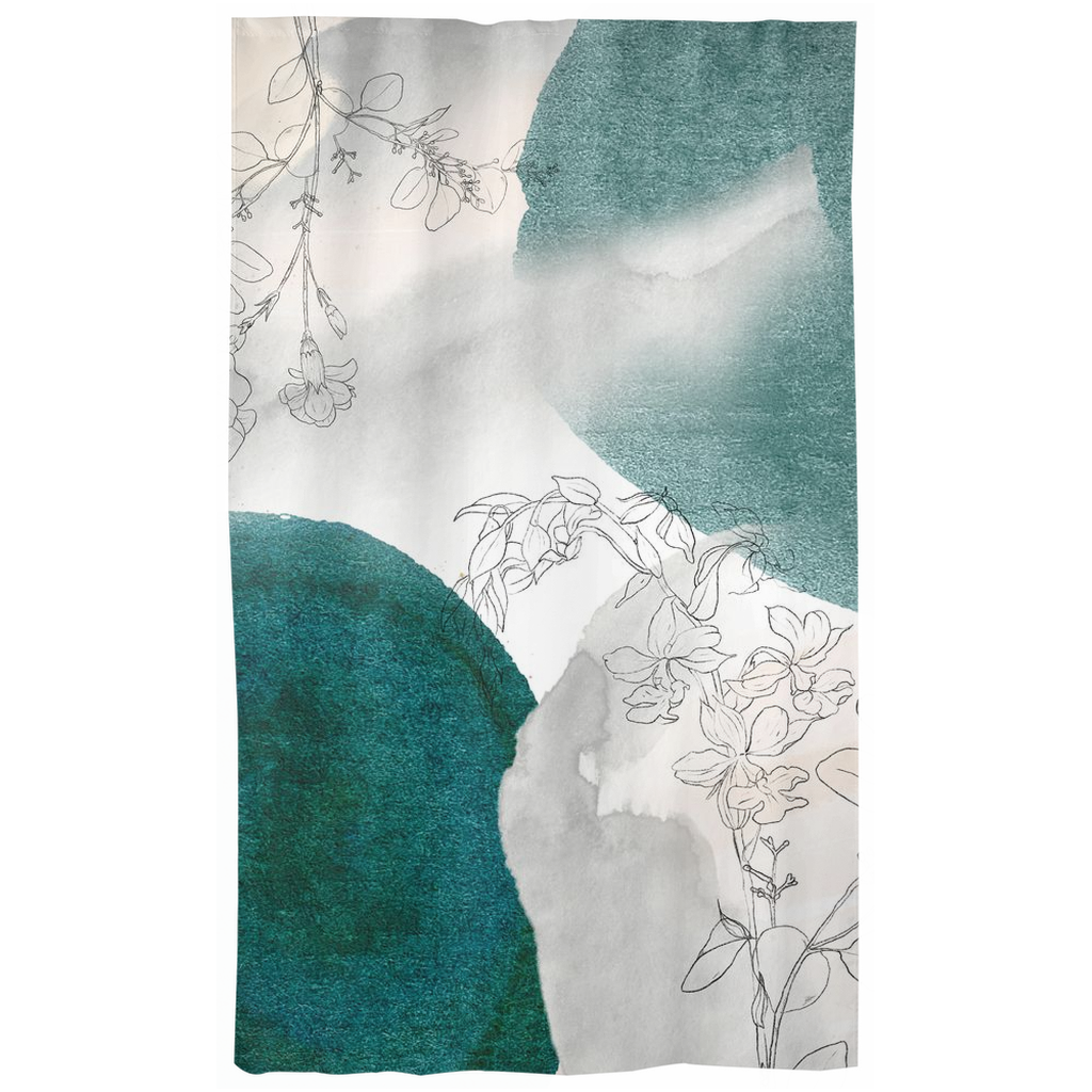 Abstract Window Curtains | Forest Teal Green
