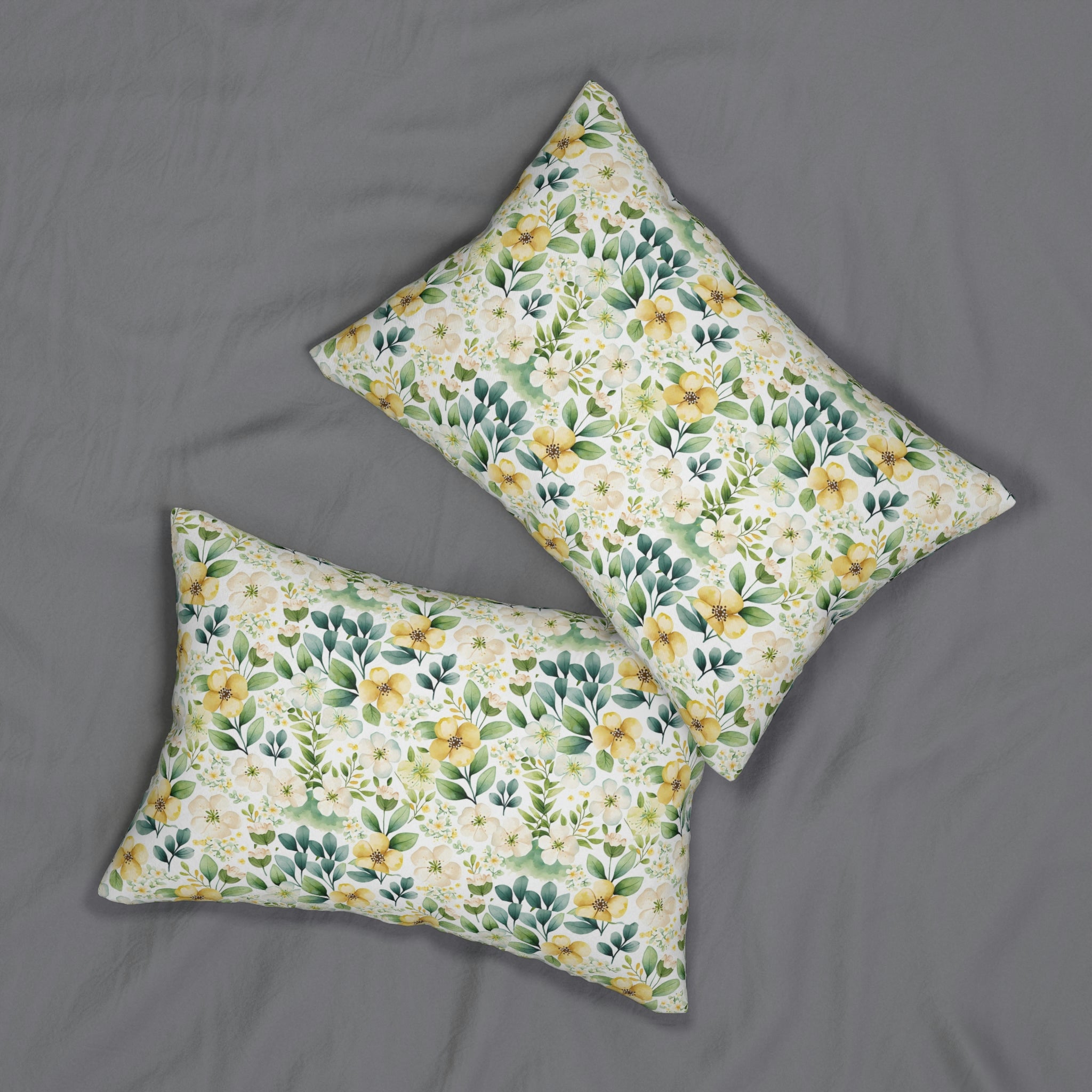 Boho Lumbar Pillow | Yellow Green Floral