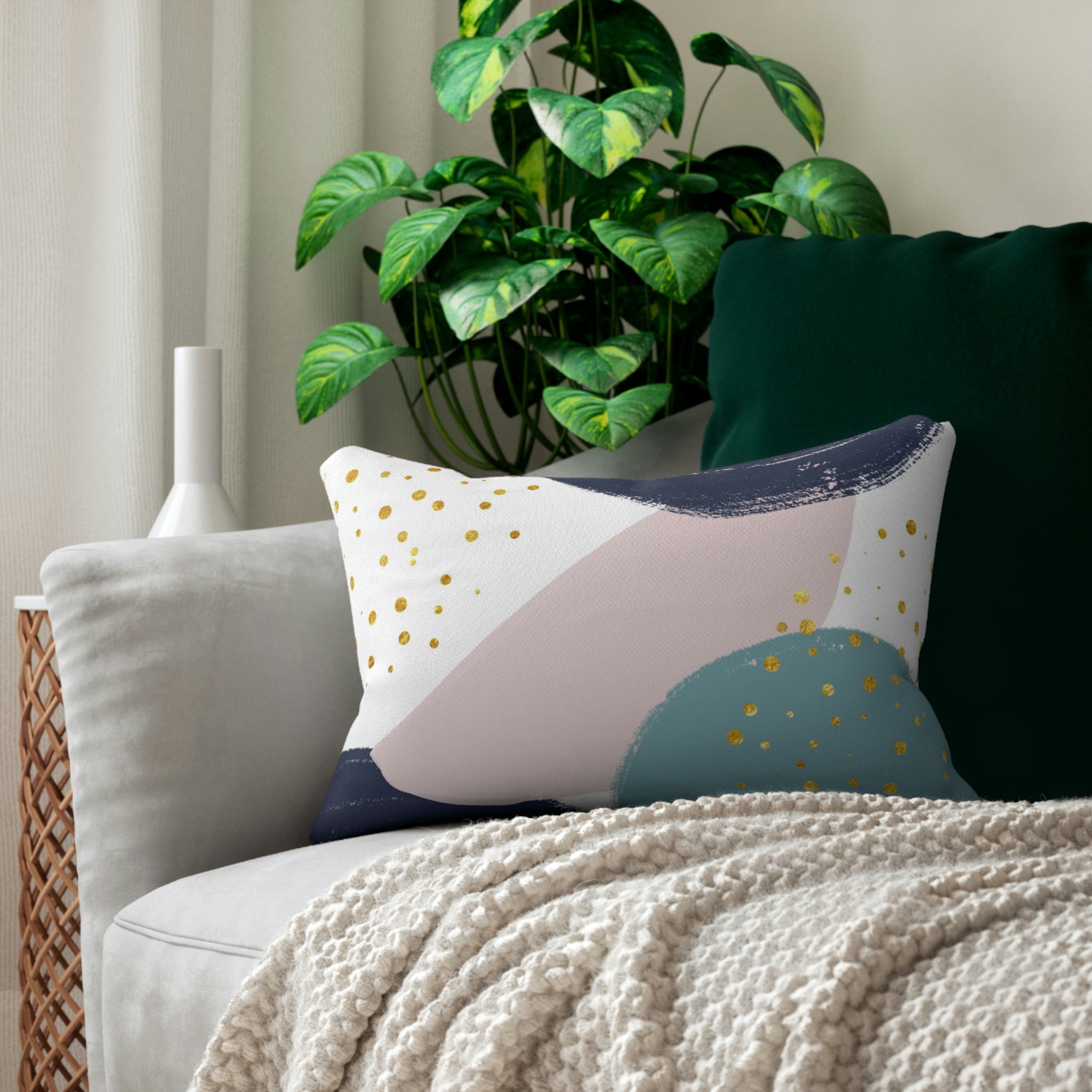 Abstract Lumbar Pillow | Navy Teal White