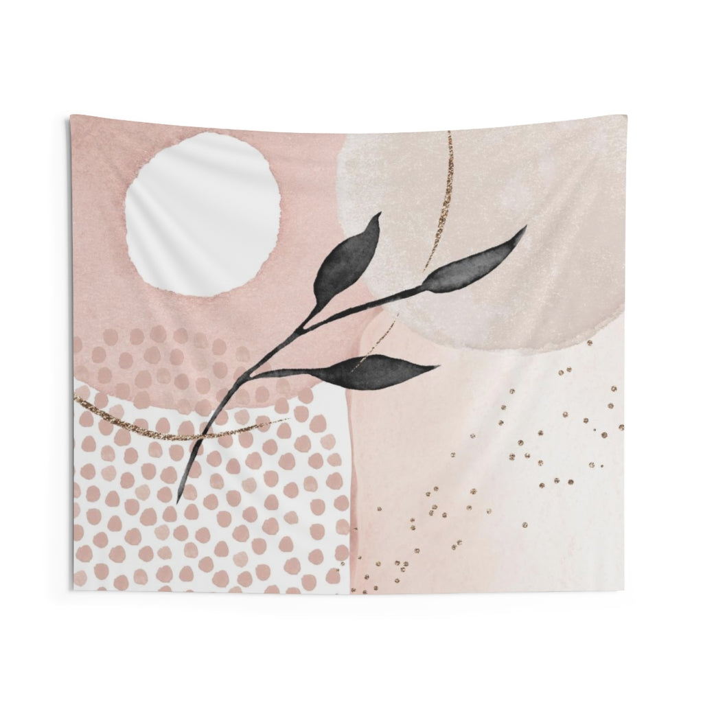Floral Tapestry | Blush Pink Beige Black Leaves