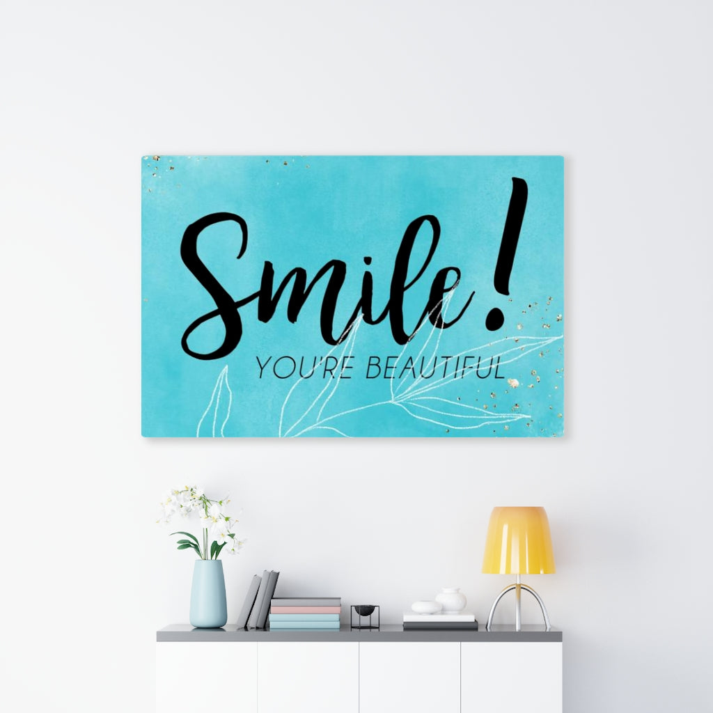 WITH SAYING WALL CANVAS ART | Teal | Smile, You're Beautiful