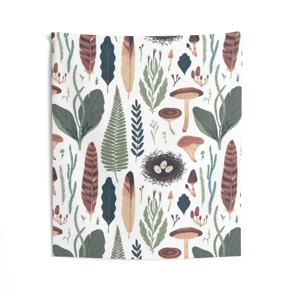 Floral Tapestry | White Green Brown Mushrooms