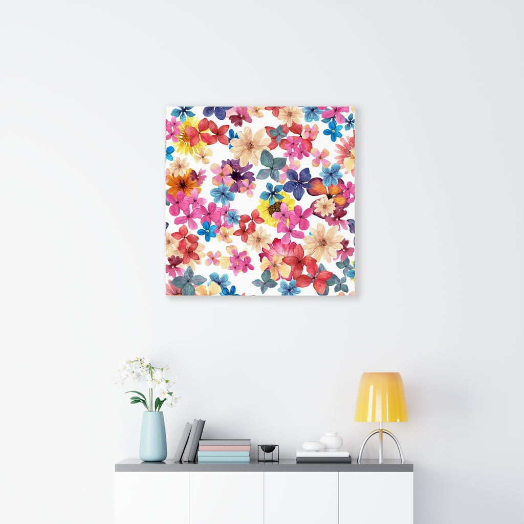 FLORAL WALL CANVAS ART | White Pink Orange Blue