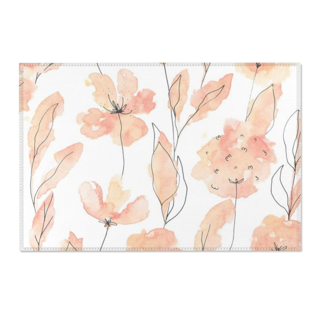 Floral Area Rug | Peach White Flowers