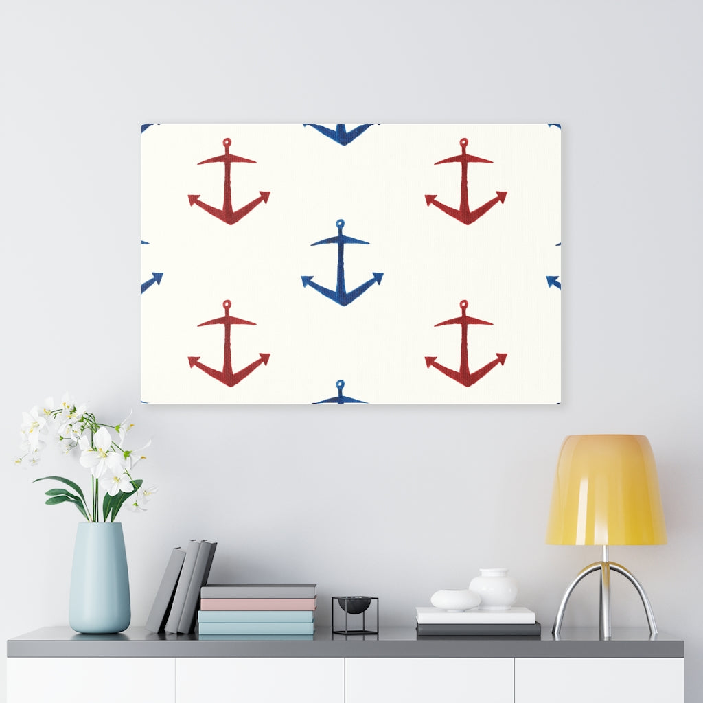 CANVAS ART | White Red Blue Nautical Anchor
