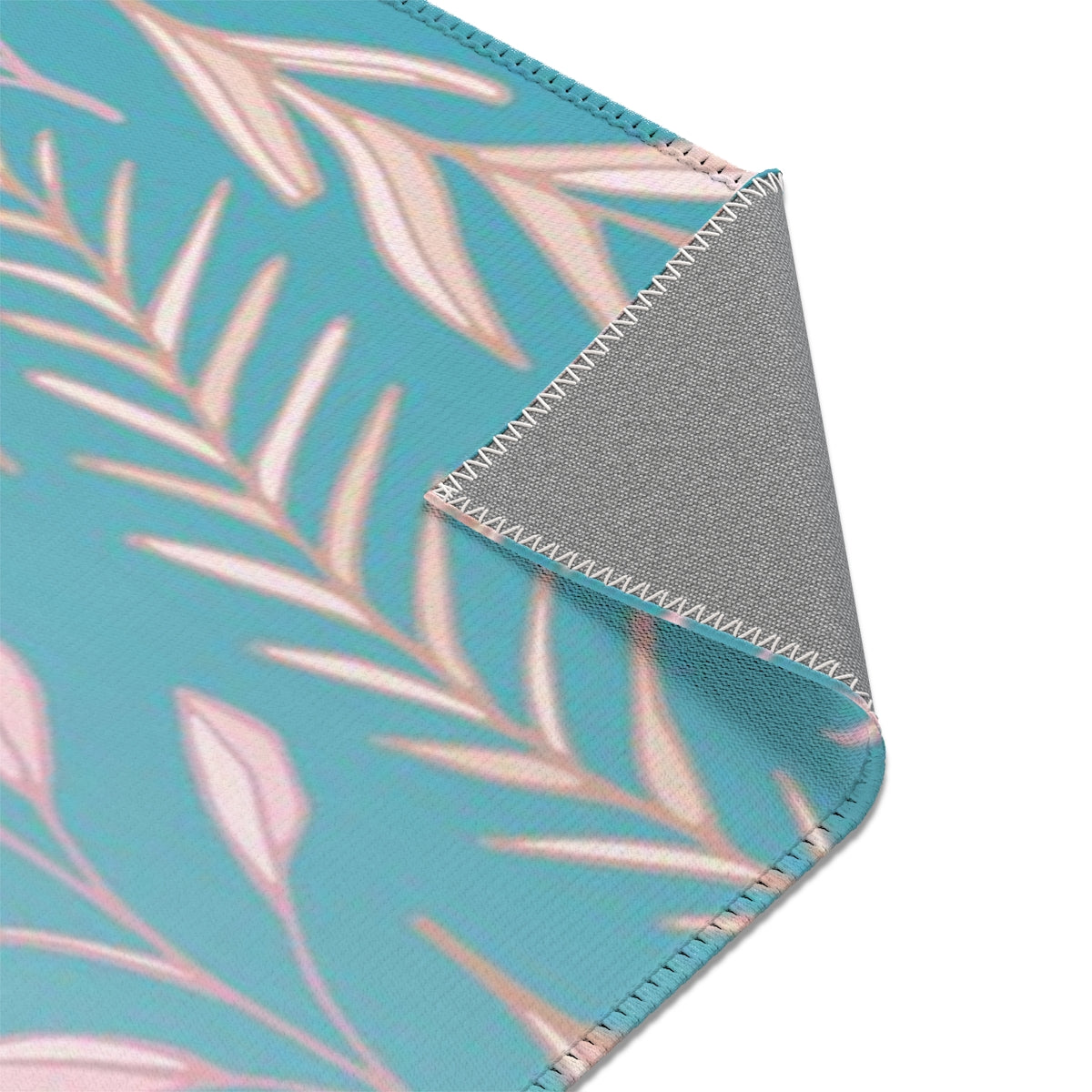 Floral Area Rug | Teal Ombre Pastel Pink Leaves