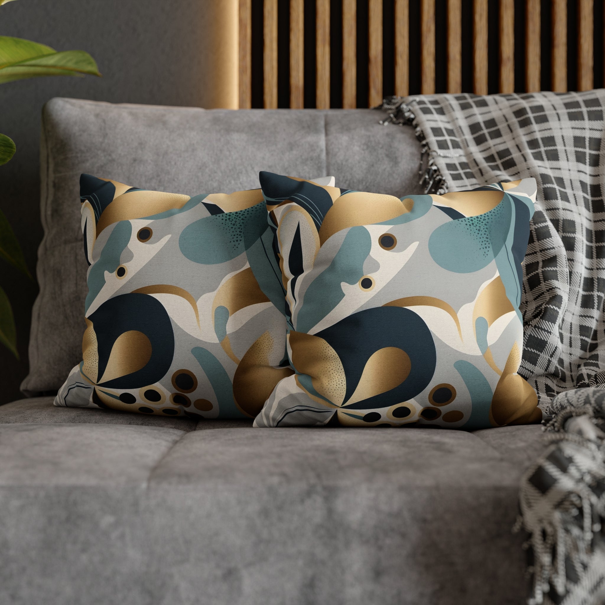 Abstract Boho Pillow Cover | Teal Navy Blue, Gold Beige