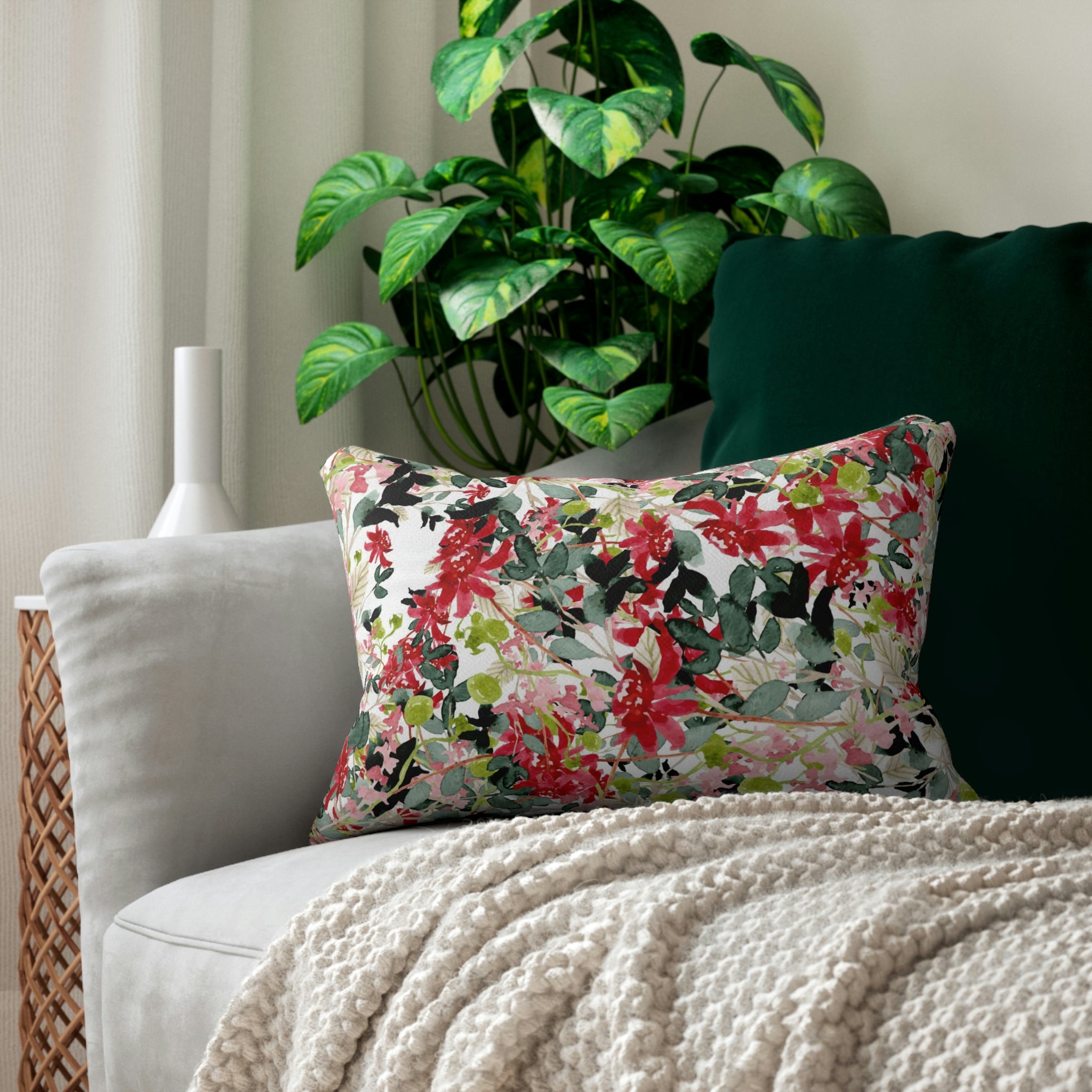 Floral Lumbar Pillow | Red Green