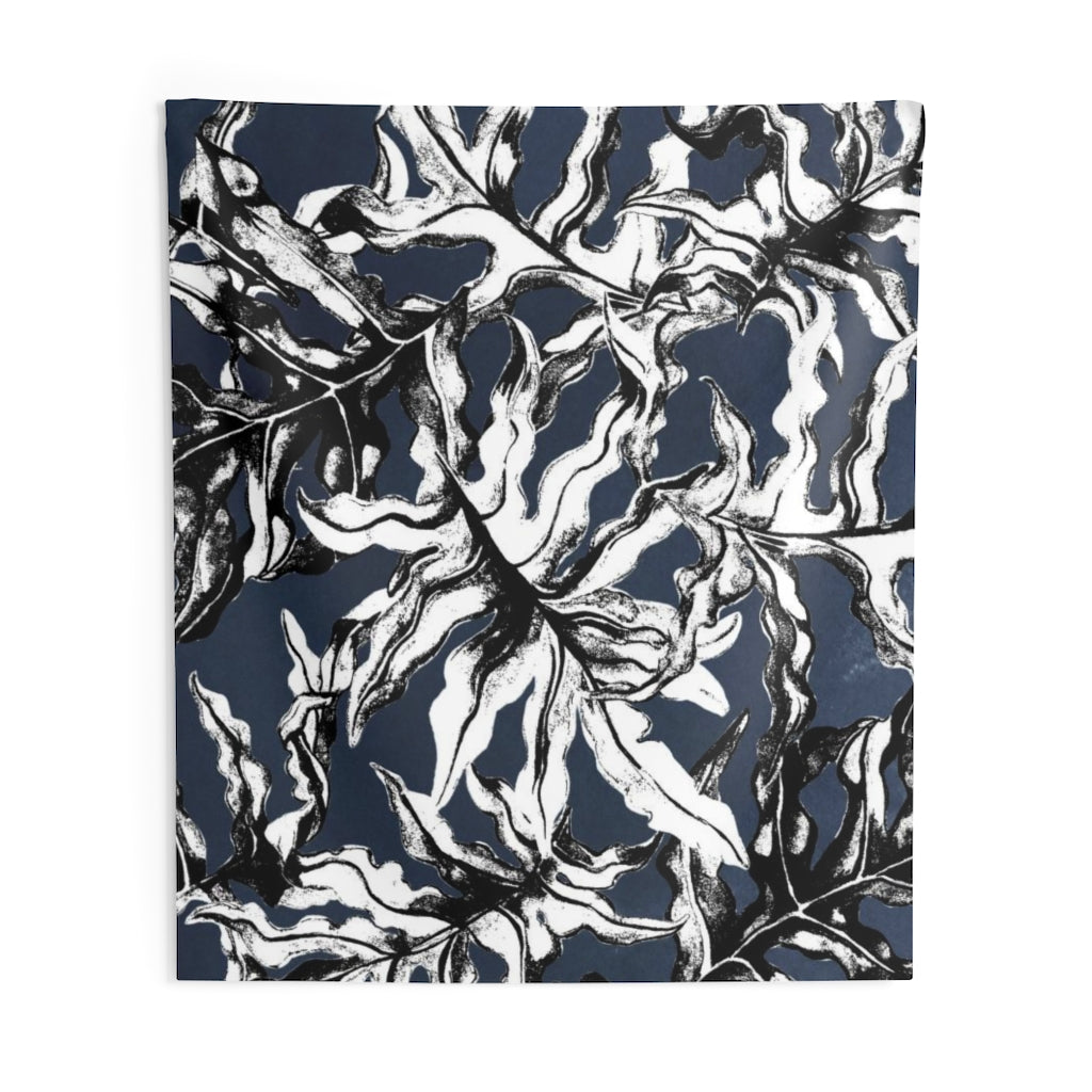 Floral Tapestry | Black Grey White Leaves