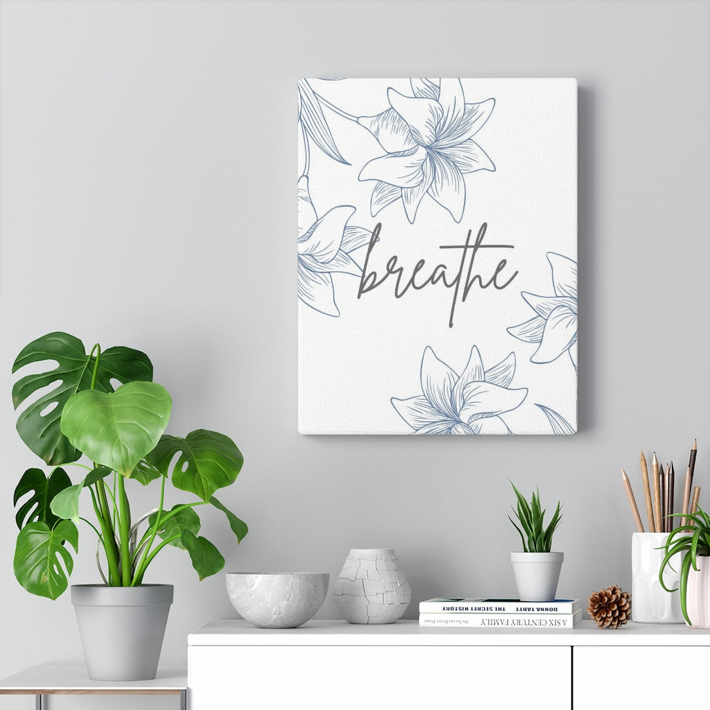 FLORAL WALL CANVAS ART | With Saying | White Pastel Blue