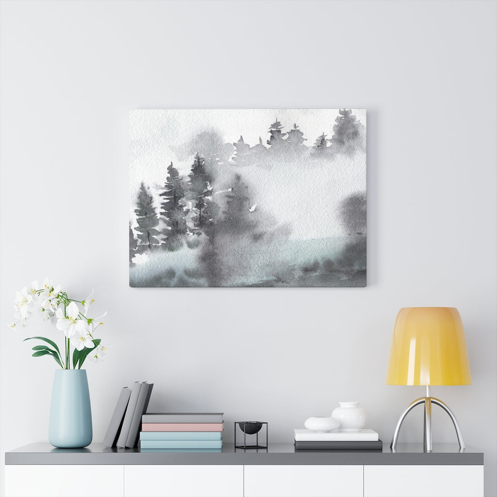 Gray Clouds Forest Canvas Watercolor Wall Art