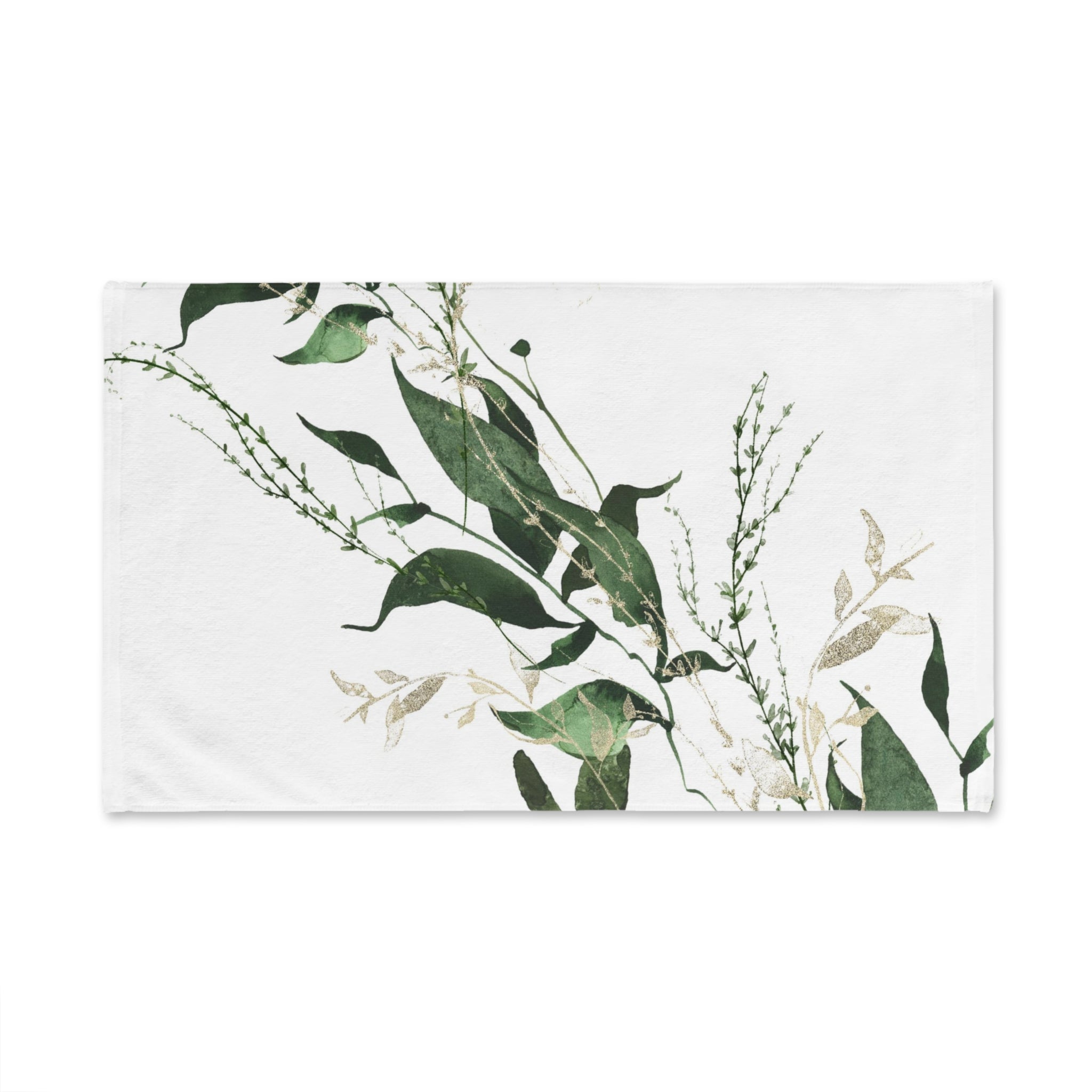 Floral Boho Kitchen, Bath Hand Towel | White Forest Green Leaves
