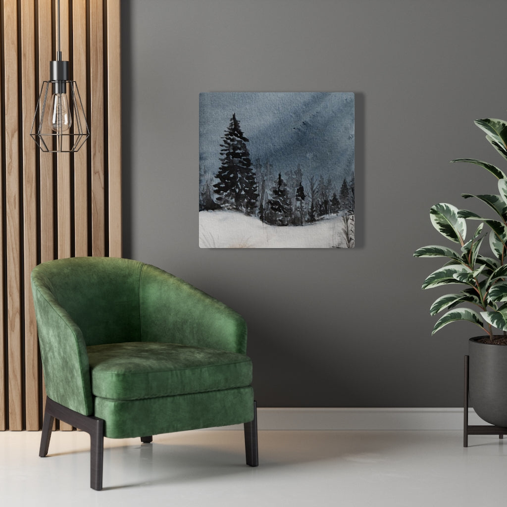 FLORAL WALL CANVAS ART | Navy Blue Winter Night Forest