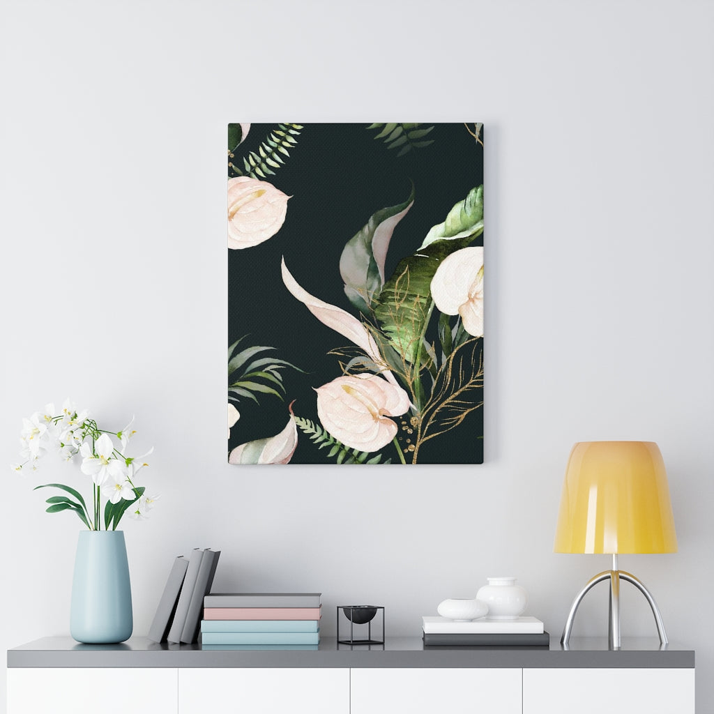 FLORAL WALL CANVAS ART | Black Green Beige
