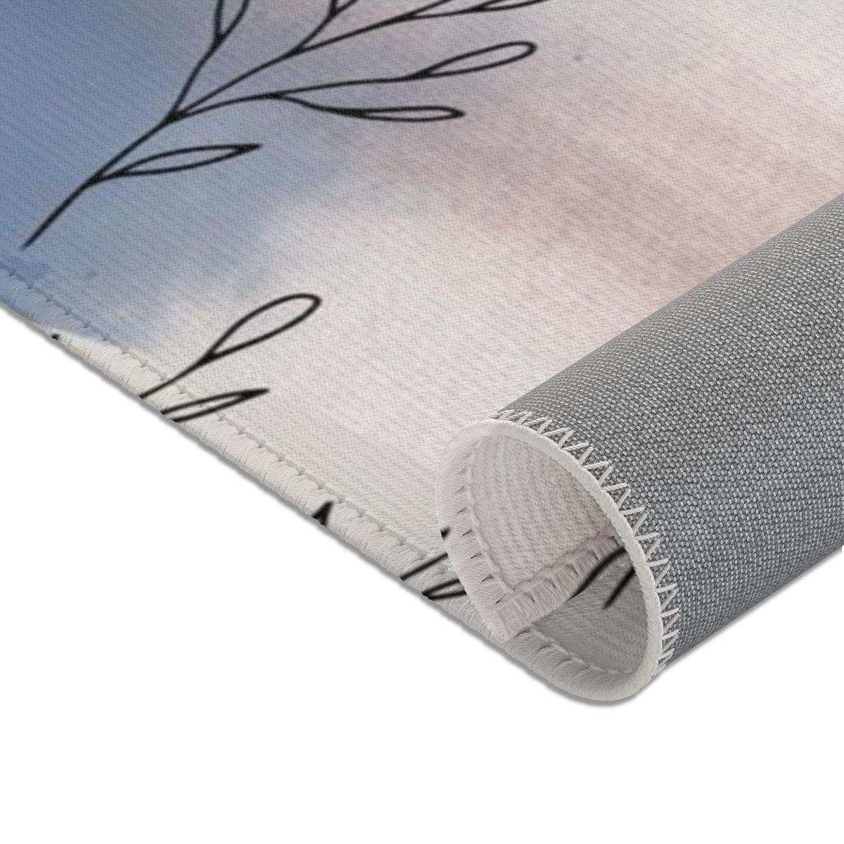 Floral Area Rug | Blue Beige Mauve Leaves